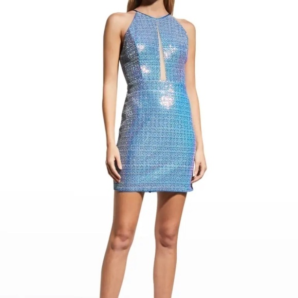 AIDAN Mattox Sequin Halter Mini Dress with Cutout Sz 10 - Picture 1 of 17